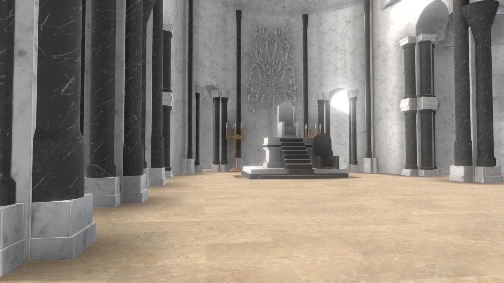Modeled on Tinkercad. Textured with Blender - Minas Tirith Throne Room Test v1 - Download Free 3D model by Michael Ironstone (@Michael-Ironstone) 3d model