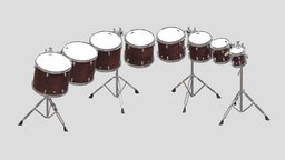 Yamaha Percussion Tom Toms CT-9000 Series drum, music, scene, room, instruments, yamaha, theater, stage, equipment, vr, ar, realistic, percussion, concert, asset, game, 3d, pbr, low, poly