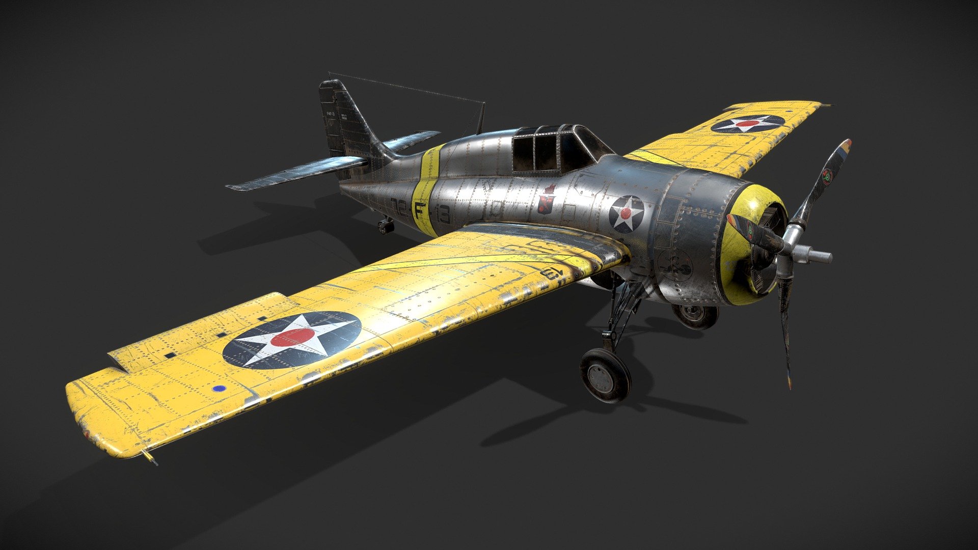 Grumman F4F-3 Wildcat scratched  (In House Project)
Game Ready Asset.
Modeling Unwrapping texturing done from scratch . 
Highpoly baked
by 13 Particles.

For more artworks and updates follow us on:-

Instagram:- https://www.instagram.com/13particles/

Artstation:- https://thirteenparticles.artstation.com

Twitter:- https://twitter.com/13Particles

Facebook:- https://www.facebook.com/13Particles/

Linkedin:- https://www.linkedin.com/company/13particles - Grumman F4F-3 Wildcat  (In House Project) - 3D model by 13 Particles (@13particles) 3d model