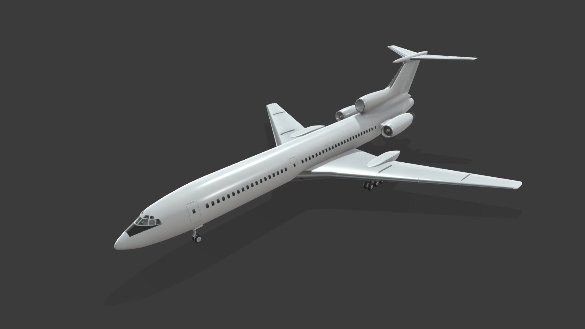 Tupolev Tu-154 Blank Livery



File formats: 3ds Max 2015, OBJ, FBX, 3DS, STL, Unity 2019.4.8



This model contains 5 LODs:

lod0: 38.965 tris

lod1: 22.393 tris

lod2: 13.139 tris

lod3: 7.708 tris

lod4: 4.242 tris



This model contains PNG textures(4096x4096):

-Base Color

-Metallness

-Roughness



-Diffuse

-Glossiness

-Specular



-Normal

-Ambient Occlusion - Tupolev Tu-154 Blank with Levels of Detail (LOD) - Buy Royalty Free 3D model by pukamakara 3d model