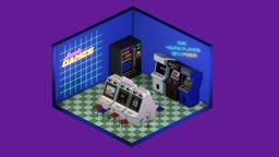Arcade Center / Game Center Low Poly arcade, japan, set, videogame, cyberpunk, 80s, arcademachine, pacman, metalslug, 90s, streetfighter, retrogaming, retrofuturism, arcade-cabinet, architecture, game, blender, lowpoly