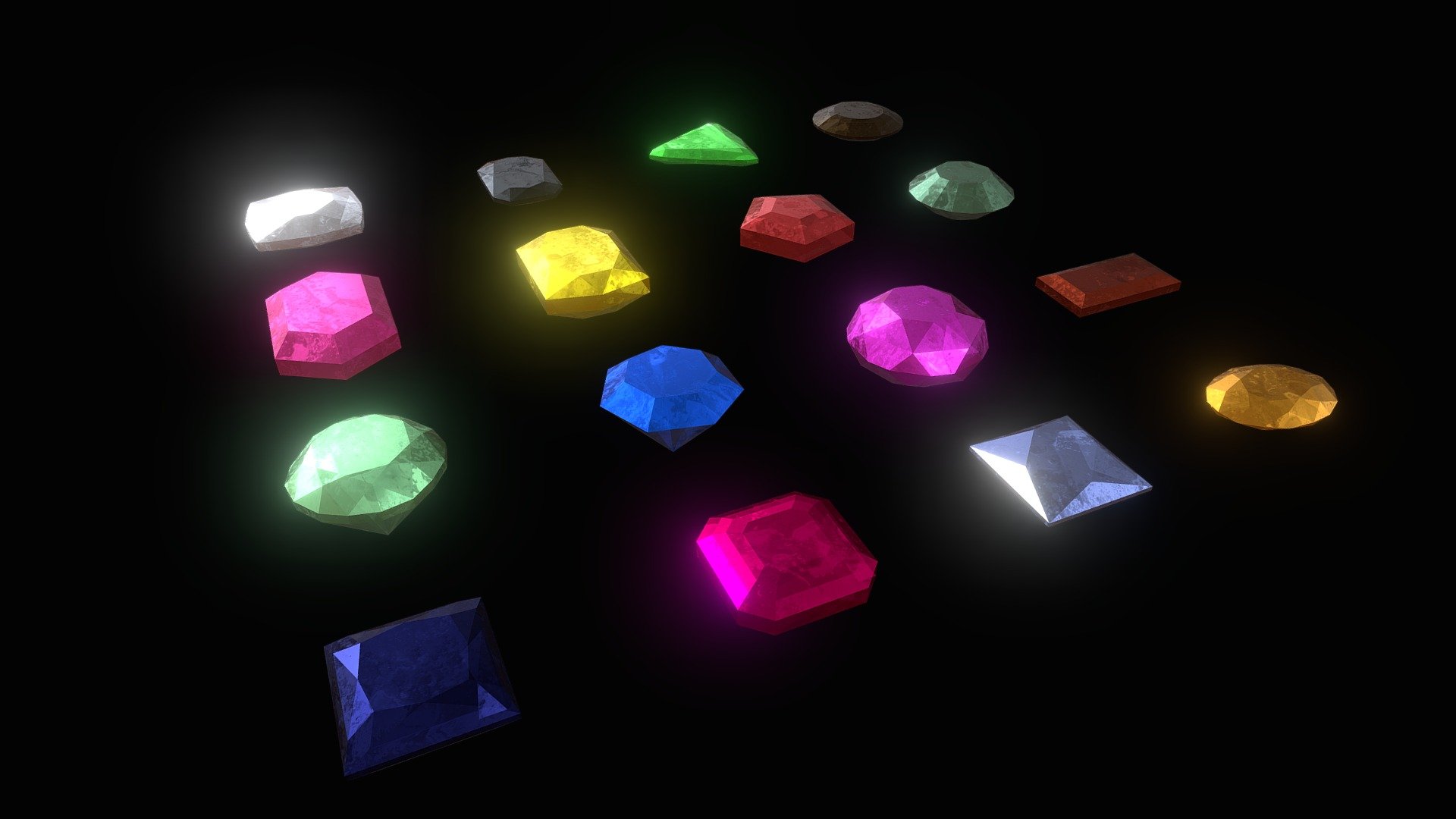 Lowpoly precious stones. Textured, one shared material.

Includes gem shapes also from my other asset: https://skfb.ly/6TMSw

These also included in gem and gold item loot bundle https://skfb.ly/owJUP - Lowpoly gems - Buy Royalty Free 3D model by tamminen 3d model