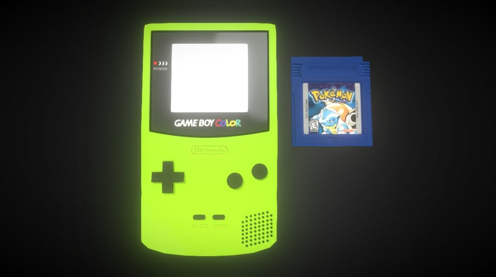 Have you ever had a Game Boy Color? If so, which game did you use to play on it? Mine was a transparent version and I used to play Pokémon (Blue version is one of them), Harry Potter, Mega Man and other games.

Tools used: Maya LT + Photoshop

Comments and critics are welcome :)

Game Boy Color and Pokémon Blue belong to Nintendo. I'm just a fan who created a 3D version of them 3d model