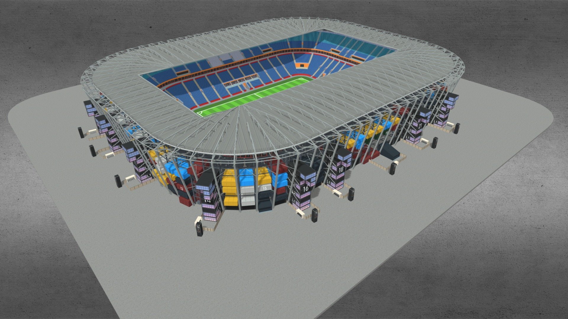 Stadium 974 Qatar
Originally created with 3ds Max 2015 and rendered in V-Ray 3.0

Total Poly Counts:
Poly Count = 327216
Vertex Count = 433173
Textures Formats:
- (2 .jpg) 4096 x 4096
- (3 .jpg) 2048 x 2048

Visit This 3d Model
https://nuralam3d.blogspot.com/2022/04/stadium-974-qatar.html - Stadium 974 Qatar - 3D model by nuralam018 3d model