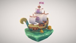 Pirate Ship shadeless, unlit, sketchfabweeklychallenge, handpainted, skull, ship, pirate, stylized, boat, noai