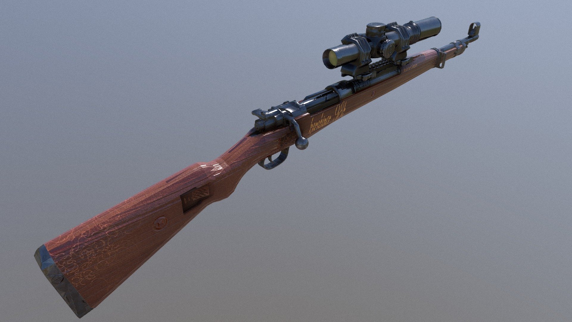Kar 98 Collector's Model.
Low Poly for use in games immediate.
 if you need to use some texture or even move the gun you can find the files inside the rar folder. texture in (PBR), is in PNG for immediate use, you can open in programs, substance painter, Cinmea 4D, blender or 3DS Max or even Maya.
 programs used: Substance Painter, Cinema 4D and Photoshop - Kar 98 Collector's Model - Buy Royalty Free 3D model by João Miranda (@miranda81) 3d model