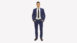 Man in blue suit open jacket 0550 style, toy, fashion, beauty, clothes, miniature, posed, figurine, color, realistic, printable, success, 3dprint