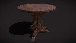 Medieval Mahogany Antique Three Legged Round wooden, cg, shelf, viking, medieval, surface, table, coffee-table, end-table