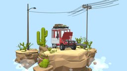 Desert road sky, suv, desert, mountain, sand, offroad, summer, sun, color, downloadable, low-poly, cartoon, asset, vehicle, lowpoly, stone, car, free, stylized, download, cactus-plant