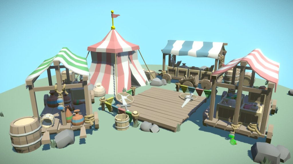 A low poly medieval market and fighting arena. 
Inspired by Sephiroth-Art on DeviantArt 3d model