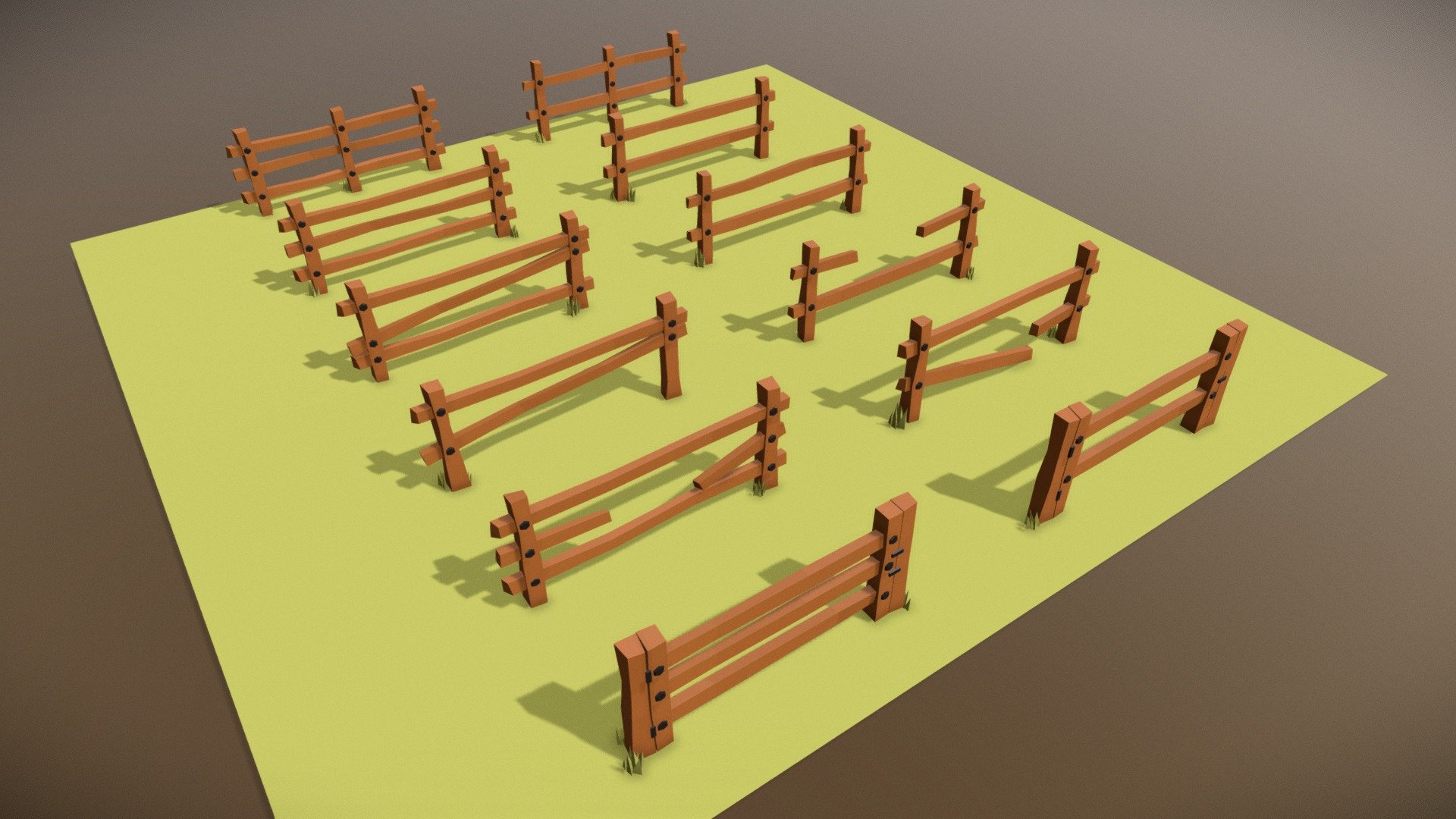 Low Poly wood fence pack ready for render use in a videogame. In my Turbosquid or Cults3D webside you have the model with a wood material and a fiew renders. @Gefska - Wood Fence - 3D model by Gefska 3d model