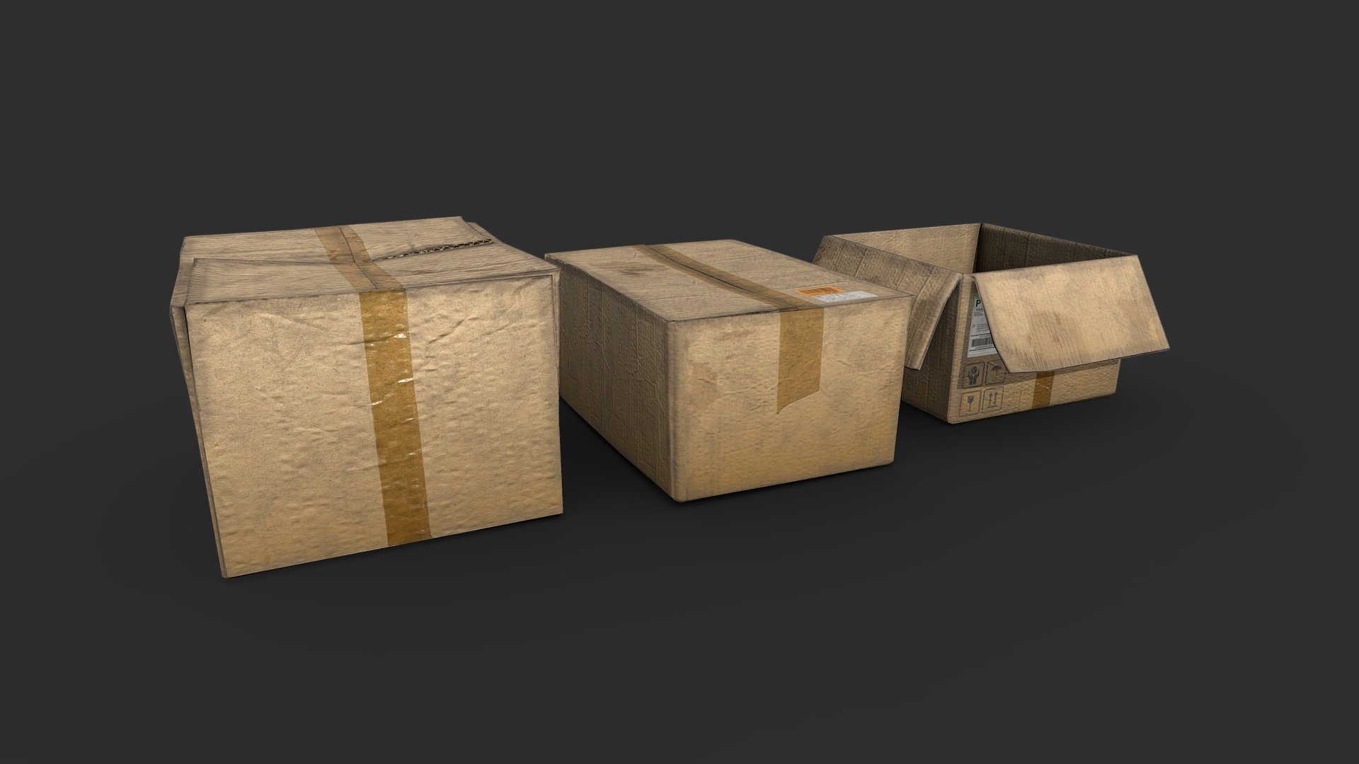 Low poly and photorealistic cardboard boxes, perfect for game environments.




File format: FBX, OBJ, MAX, BLEND

Triangles: 288, 188, 194

Textures: 2K, 1K (Albedo, Normal, Roughness, AO)
Real-world scale
 - Cardboard boxes - Buy Royalty Free 3D model by Darken (@darken14) 3d model