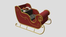 Santas sleigh red, ornate, winter, ice, other, santa, xmas, snow, ornament, antique, christmas, classic, holiday, claus, elegant, sleigh, sledge, vehicle, lowpoly, decoration, gold