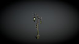 Old creepy graveyard park lantern lamp, lantern, graveyard, torch, rpg, painted, creepy, ready, scary, magical, handpainted, game, pbr, lowpoly, low, poly, gameasset, stylized, fantasy, ghost, halloween, hand, magic, light, lanten