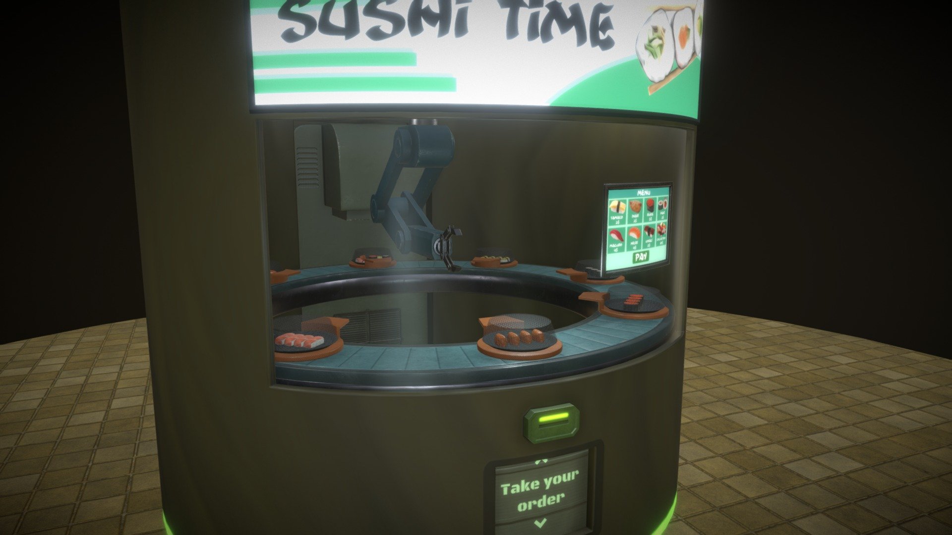 this is  my participation for  the challenge : Vending Machines. 
and its about sushi vending machine.
I add 2 animation one loop rotation and the second for ordering.
it may take little time to load. 
hope you like it :) - Sushi vending machine - Buy Royalty Free 3D model by KloWorks 3d model