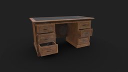 Vintage Desk object, office, wooden, desk, vintage, retro, antique, classic, furniture, table, dirty, old, asset, game, wood, interior, horror, gameready