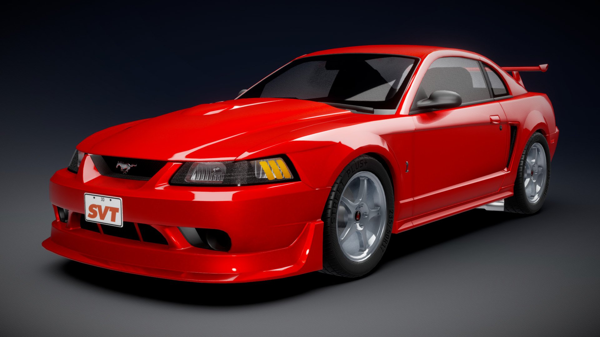 The 2000 SVT Mustang Cobra R debuted as the fastest factory Mustang ever produced.
Like all SVT Cobra Rs before it, the 2000 R came stripped of any stock feature not needed for track use or that would add excess weight. Recaro racing seats, side-exit dual exhaust, a front air splitter and high-mount rear wing hinted at the car’s superb stability and handling capabilities. Just 300 units were made, available only in Performance Red Clearcoat.

This model was a commission and will not be for sale 3d model