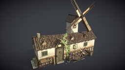 little house (game ready) plants, atlas, schoolproject, oldhouse, narrative, freemodel, tp1, windmill-lowpoly-animated, realistic-textures, substancepainter, substance, maya, architecture, lowpoly, house, boat, trimsheet, generictexture