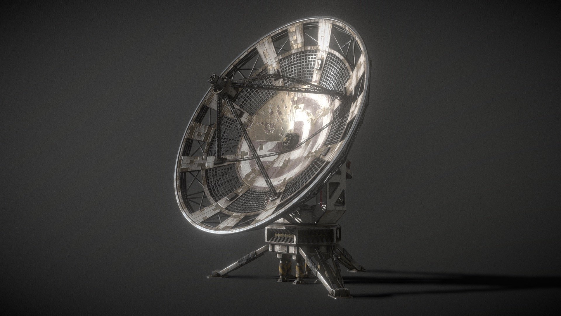 Heavily Worn Down Communication Dish or Radiotelescope.


Features:




Segmented Mesh Parts (Base, Arm Feed, Satellite Dish)




Animation Ready




SubD Optimized.




4k &amp; 8k (UDIM) PBR Textures (8bit PNG, 16bit Normal Maps).




Adobe Substance 3D Painter File, easily modify and re-export parametrically made textures.





Like my work and want to hire me for your project? Contact me at kamilbubela@gmail.com - Sci-Fi Satellite Dish - Buy Royalty Free 3D model by Kami Rapacz (@kuroderuta) 3d model
