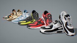 Nike Shoe Airmax 01-06 green, red, orange, white, pack, shoes, 4k, nike, realistic, yellow, airmax, pair, blue, textured, black
