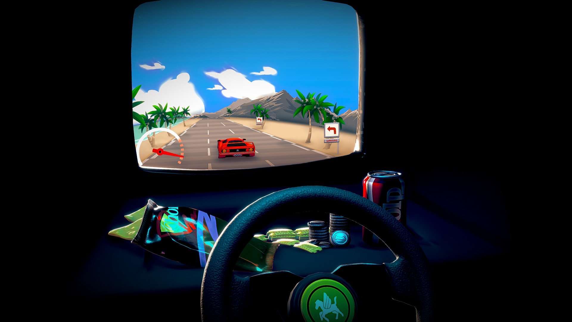 My entry for the Low Poly Challenge.
I love the feel of being on an arcade machine, and wanted to capture the essence.
It was a great challenge to try and make something like this with keyframes and forced perspective.
Wish I could have done more, but I (out)run of time&hellip; - Outrun Arcade Machine - 3D model by glenatron 3d model