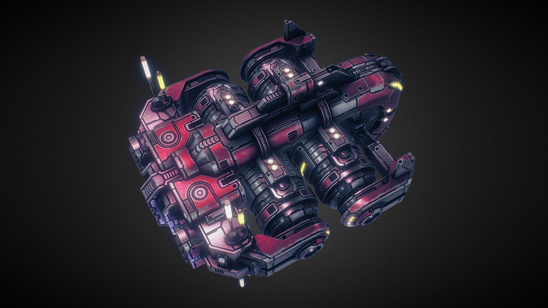 In-game model of a small cargo hauling spaceship belonging to the Vanguard faction. Learn more about the game at http://starfalltactics.com/ - Starfall Tactics — Sampo Vanguard freighter - 3D model by Snowforged Entertainment (@snowforged) 3d model