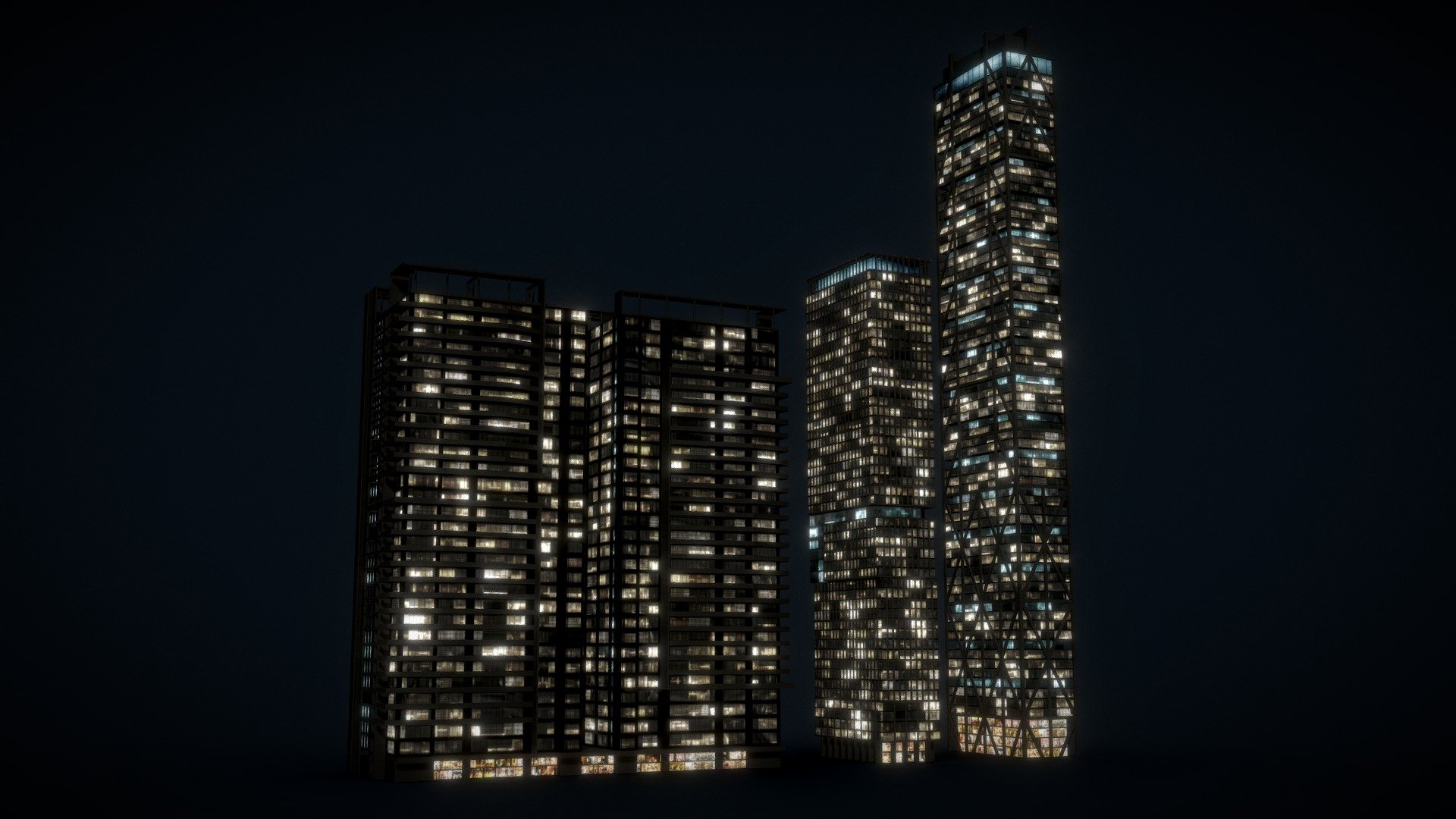 Can be used in Real-time, mobile games, VR/AR, Game Engines, Visualization projects.

Optimized for medium and far views

PBR Textures

You can find this 3d models on CGTrater store (Search &ldquo;apartment building day and night