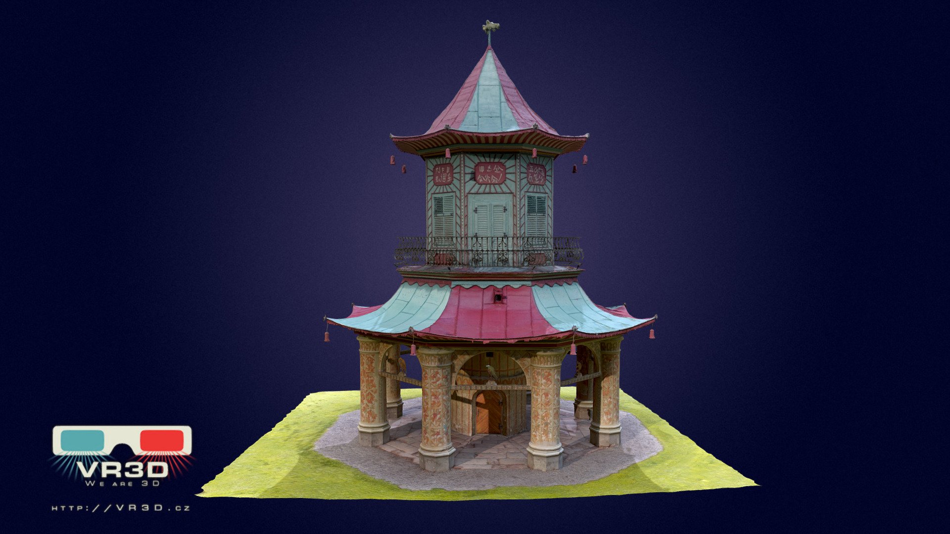 The Chinese Pavilion is still a landmark today. Originally entry to it was by a bridge from an adjoining tower. The interior was furnished in a Chinese style and complemented with a glass bell and Chinese porcelain figures. Aviaries were built near the pavilion.
The present form of the structure is the result of alterations carried out in the 19th century. 

Before you ask, no, i can't allow download for this model, sorry :(

VR3D - We are 3D | 3D scanning | vr3d.cz - Chinese Pavilion in Vlašim, Czech Republic - 3D model by VR3D.CZ | Libor Telupil (@libortelupil) 3d model