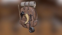 Fantasy Backpack leather, back, medieval, cook, backpack, cooking, game, fantasy, textured