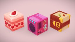 Hand-Painted Cubes cube, food, cute, cake, vintage, props, dessert, handpainted, book, scifi, hand-painted, radio