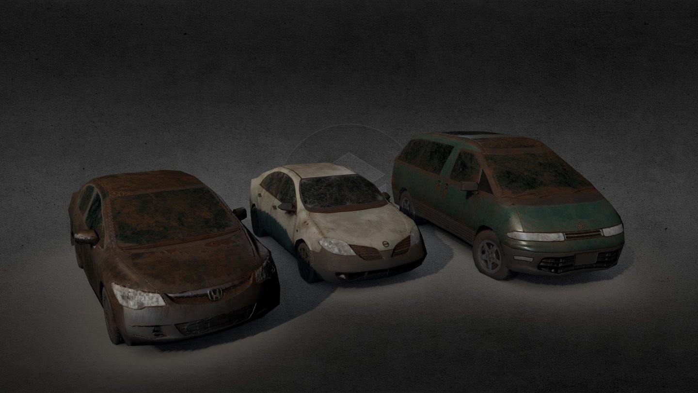 A small handful of ruined cars, possibly for a project, IDK

As always, feel free to upload them, or contact me if you want the textures in other colors, or the source files

UPDATE FEB2017: Do not re-upload, re-sell, or use without giving credit, A DMCA will be filed if you do. That being said, enjoy my models. You are welcome to use them in Indie projects, mods, and artwork, as long as I'm credited properly 3d model
