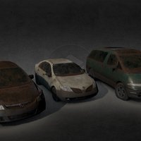 Post-Apoc Civilian Cars cars, van, post-apocalyptic, rusty, ruined, wrecked, game-ready, derelict, vehicle, car