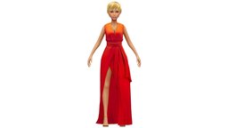 Cartoon Style Low Poly Red Dress Girl Avatar