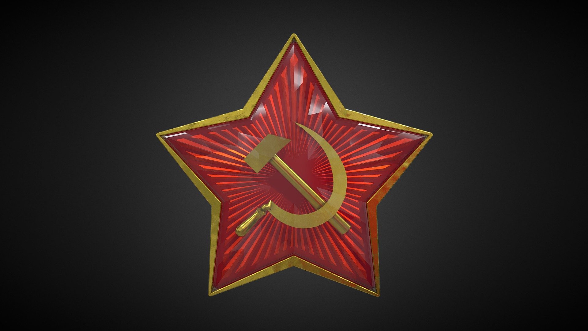 The USSR Logo made 3D.

This 3D model consists of 5 separate materials or objects. Each of them having their own separate texture files (PNG).




Hammer

Sickle

Star's Rays

Star Frame

Glass

PLEASE TAKE NOTE: The Glass effect post processing was done here in Sketchfab.

I do not promote communism 3d model