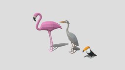 Low Poly Cartoon Exotic Birds Pack topology, birds, exotic, cartoonish, zoo, flamingo, realistic, heron, toucan, zoo-animal, low-poly, cartoon, lowpoly, animal