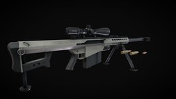 Barrett M82 A1 scope, fps, bullet, barrett, m82a1, sniper, cartridge, m82, sniper-rifle, 50cal, fpsweapon, substancepainter, blender, free, 3dmodel, gun