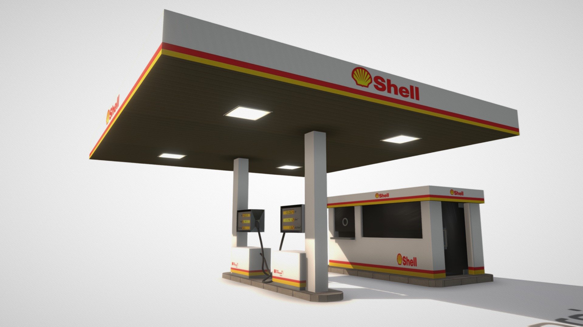 Model to renders, games and vr-scenes&hellip; - Small Fuel Station Shell (Low Poly) - Buy Royalty Free 3D model by onisproject 3d model