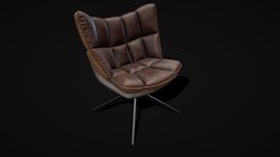 Leather armchair leather, armchair, stylish, reading, metal, beautiful, fabric, quality, cozy, unusual, convenient, relaxation, lowpoly