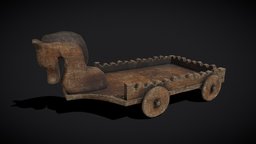 Medieval Horse Toy Wagon kids, games, toy, wheels, fun, viking, medieval, painted, worn, rustic, play, old, models, anglo, saxon, primal, wheeled, various, game, horse, wood, village