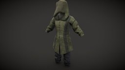 Mens Medieval Hooded Ranger Outfit green, warrior, fashion, medieval, jacket, clothes, pants, rustic, coat, ranger, dress, realistic, real, costume, mens, outfit, hooded, wear, overcoat, metaverse, cool, pbr, low, poly, human, male