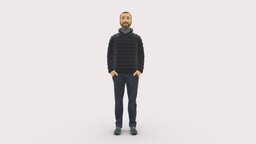 Man With Beard In Dark Blue Jacket 0601 style, people, jacket, clothes, miniatures, realistic, character, 3dprint, model, man, blue, dark