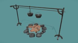 Fireplace (Lowpoly fireplace, prop, fire, game-ready, game-asset, blender, pbr