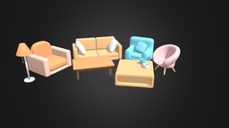 Sofa and Tables Simple Stylized Toon