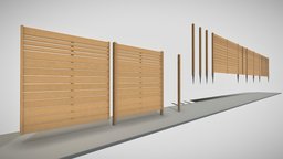 Modular Wood Fence 2 (Remastered) fence, wooden, plank, game-ready, 3dhaupt, lowpoly, blender3d, wood, modular