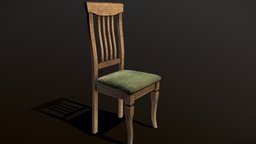 Old dirty Chair ( Low-poly, game-ready) green, wooden, country, furniture, fabric, game-ready, low-poly, chair