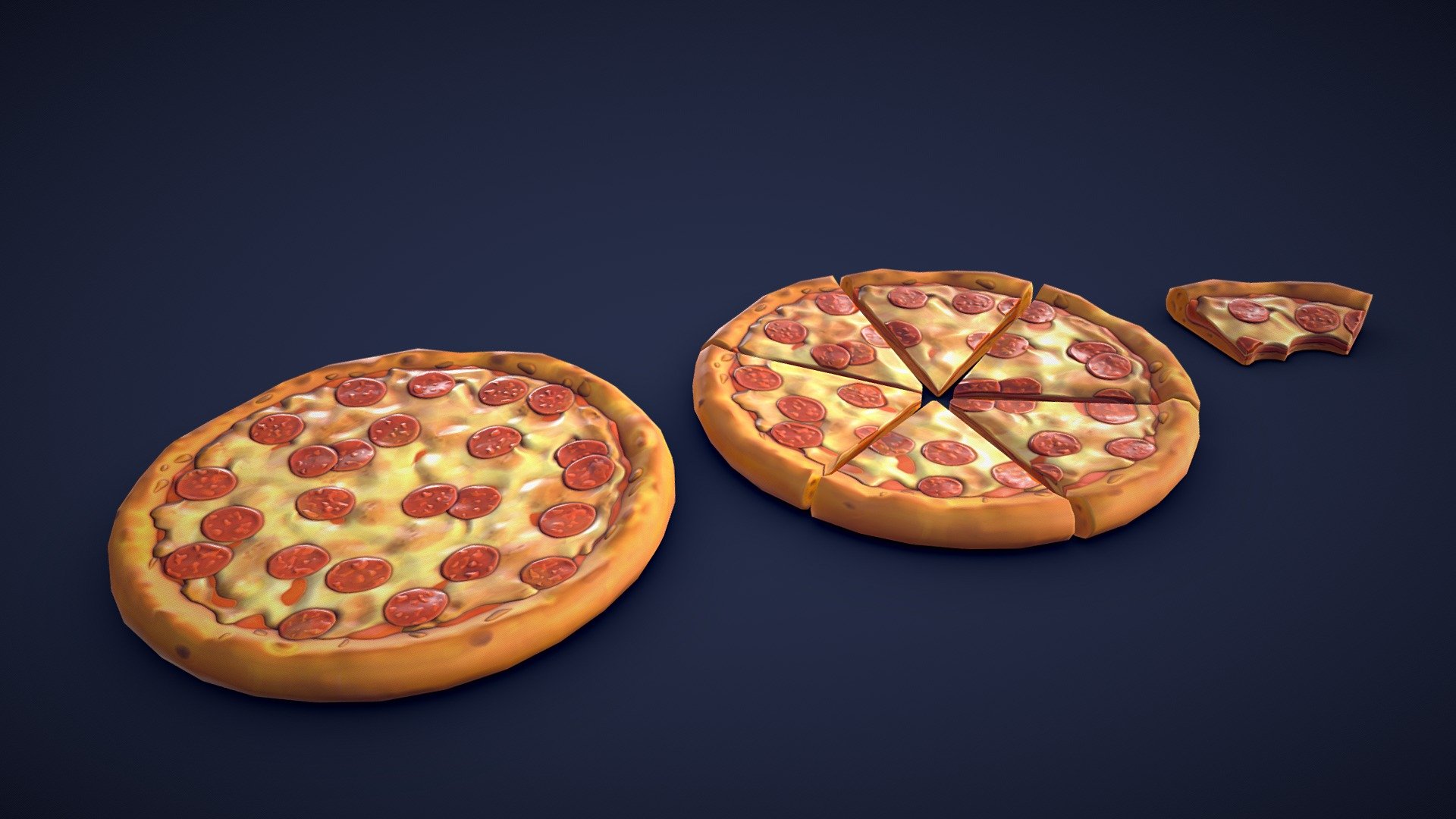 This pack includes 8 different stylized pizza assets. All models are low-poly and optimized for performance and quality. Whether you’re creating a bustling pizzeria scene or adding a unique touch to your game environment, these assets will add some detail to your project! 🍕

Model information:




Optimized low-poly assets for real-time usage.

Optimized and clean UV mapping.

2K and 4K pbr textures for the assets are included.

Compatible with Unreal Engine, Unity and similar engines.

All assets are included in a separate file as well.
 - Stylized Pepperoni Pizza - Low Poly - Buy Royalty Free 3D model by Lars Korden (@Lark.Art) 3d model