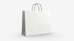 White paper bag with handles 04 empty, white, packaging, paper, shopping, bag, store, market, gift, mockup, handle, retail, package, buy, carry, blank, 3d, pbr, design, black