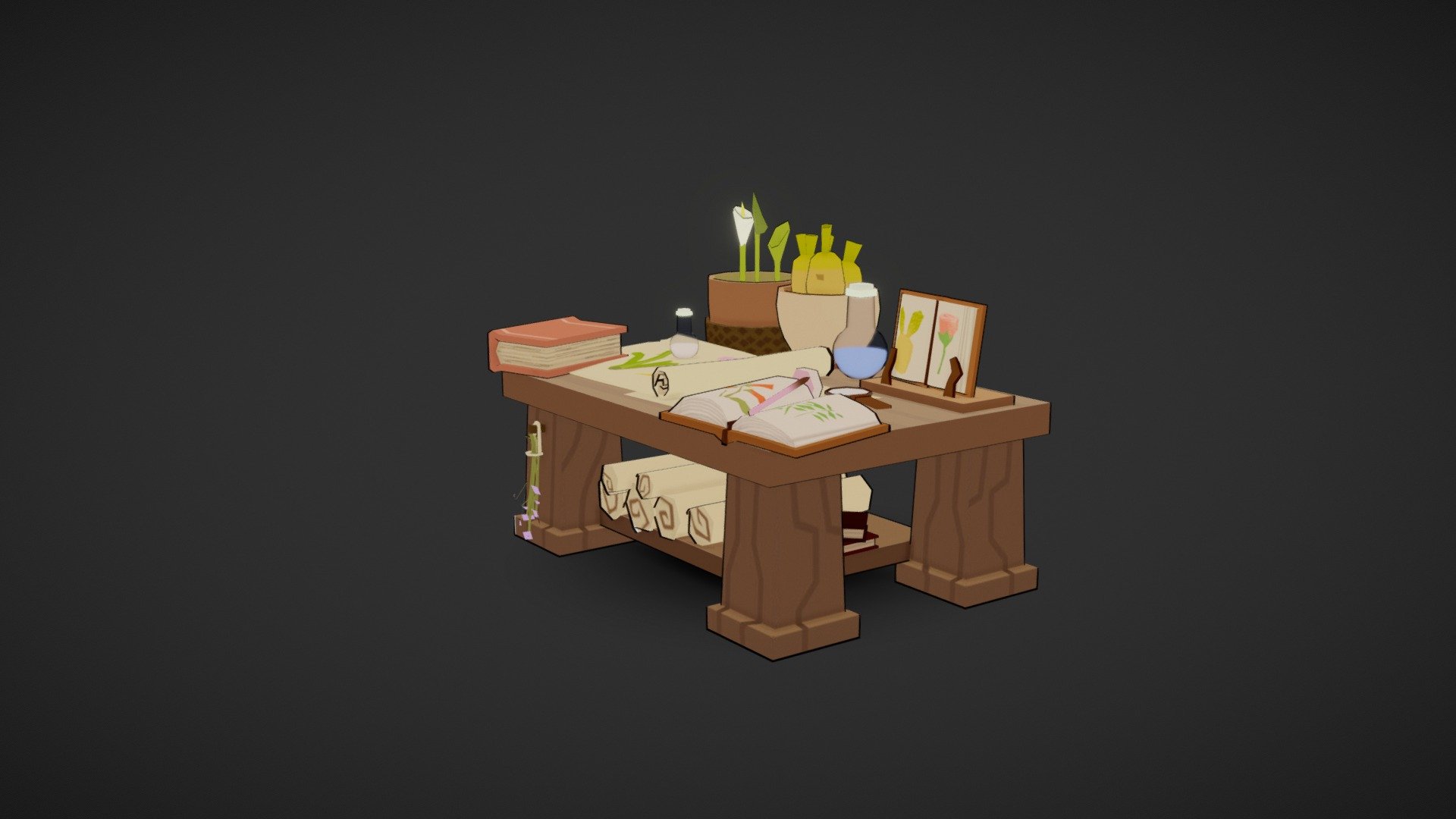 Cartoon desk built in Maya and painted in Photoshop.
Concept by Ha Ko: https://www.artstation.com/artwork/lVxbm5 - Fairy Desk - 3D model by francesco.gianfreda 3d model
