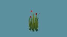Stylized grass & poppies plants, flowers, unreal4, blender3d, stylized