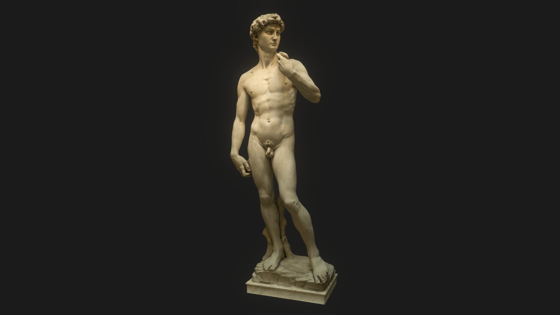David by Michelangelo, 1501–1504,  Galleria dell'Accademia, Florence, Italy.

Made with Reality Capture, and some detailing with Zbrush, Maya and Photoshop.
*The top of the head and shoulder was reconstructed as it was imposibble to photograph

Send an email if you wanna use this model for anything non-profit to EternalEchoesVR@gmail.com - David - 3D model by EternalEchoesVR 3d model